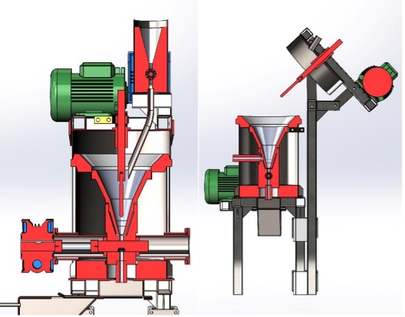 Cross-section of the reactor of the plant with ETFB in working condition (left) and in the state of electrode inspection (right).